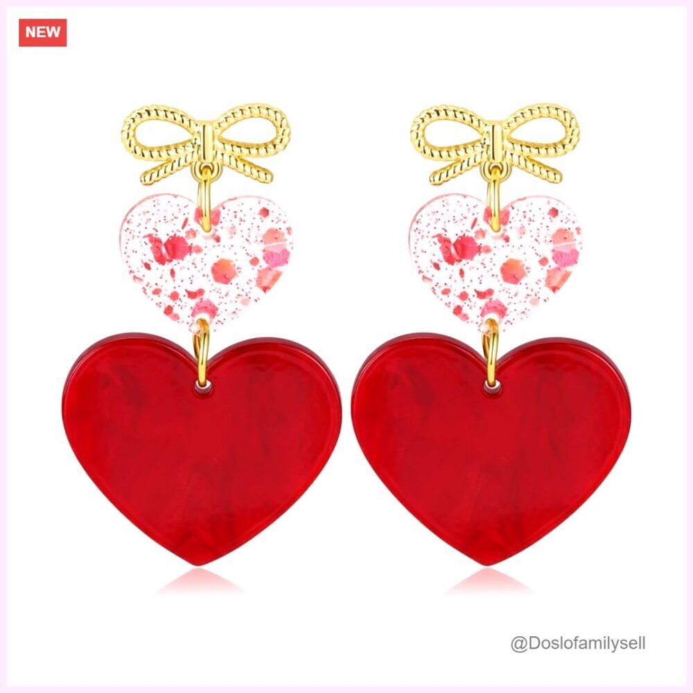 Gold Plated Bow Dangle Earrings Hypoallergenic Lightweight Valentine's Day
